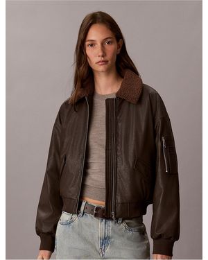 Calvin Klein Calvin Klein Sherpa Collar Padded Bomber Jacket - Brown