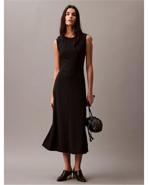 knee length dresses for ladies Brown Midi Dress Shoestring Strap Fitted Stretch Crepe