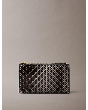 Calvin Klein Monogram Logo Top Zip Card Holder - Grey