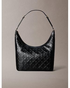 Calvin Klein Debossed Allover Emblem Logo Shoulder Bag - Grey