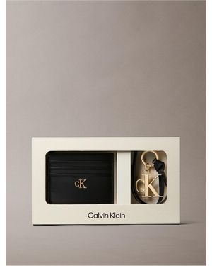 Calvin Klein Monogram Hardware Card Case + Key Fob Set - Black