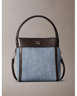 Calvin Klein Denim Monogram Logo Bucket Bag - Blue
