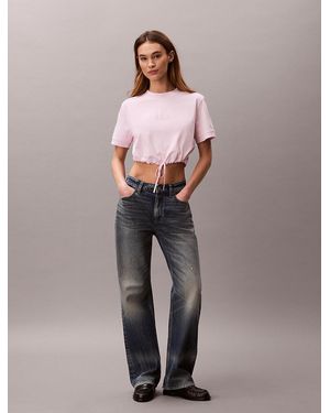 Calvin Klein Cropped Tie Waist Logo T-Shirt - Multicolour