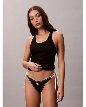 Calvin Klein Tie Side Bikini Bottoms Ck Monogram - Black