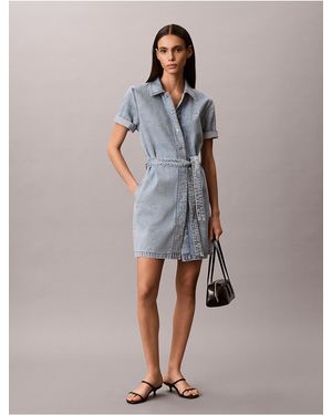 Calvin Klein Calvin Klein Denim Belted Mini Dress - Gray