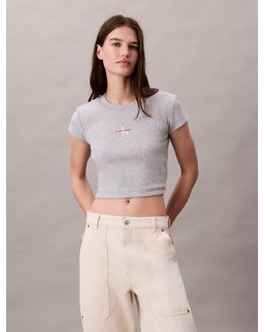 Calvin Klein Slim Ribbed Cotton Logo T-Shirt - Multicolour