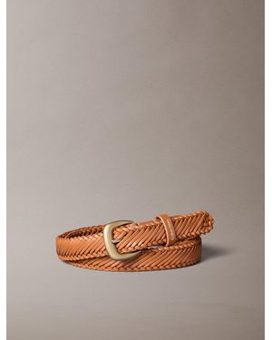 Calvin Klein Braided Leather Chunky Buckle Belt - Brown