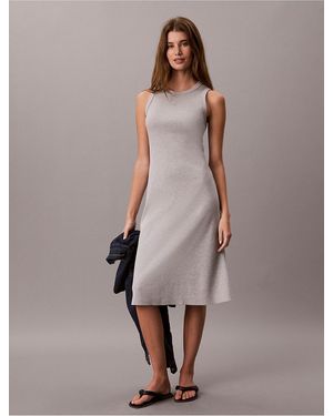 Calvin Klein Calvin Klein Embroidered Monogram Rib Midi Tank Dress - Natural