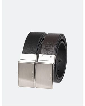 Calvin Klein Saffiano Reversible Plaque Buckle Belt - Black