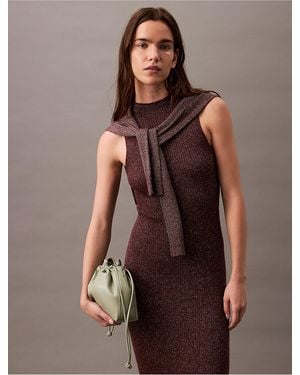Calvin Klein Lurex Midi Dress - Brown