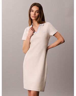 Calvin Klein Jeans Slim Ribbed Cotton Polo Dress - Natural