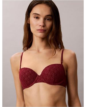 Calvin Klein Emblem Flocked Mesh Lightly Lined Demi Bra - Red
