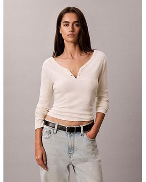 Calvin Klein Slim Ribbed Cotton Henley Top - Blue