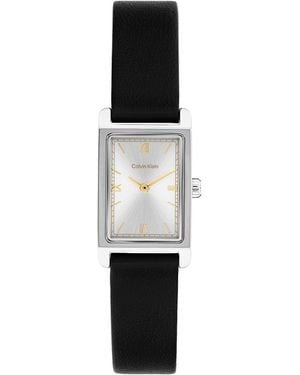 Calvin Klein Rectangle Sunray Dial Leather Strap Watch - White