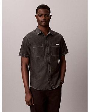 Calvin Klein Jeans Cotton Chambray Short Sleeve Shirt - Brown