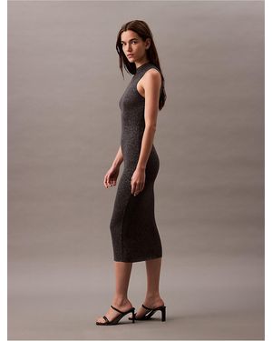 Calvin Klein Lurex Midi Dress - Brown