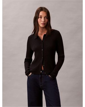 Calvin Klein Calvin Klein Lurex Merino Wool Blend Rib Cardigan - Blue