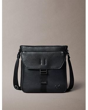 Calvin Klein Pebbled Logo Strap Crossover Flight Bag - Black