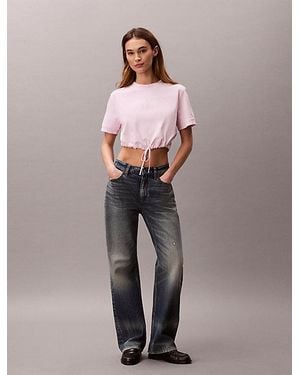 Calvin Klein Jeans Cropped Tie Waist Logo T-Shirt - Multicolour