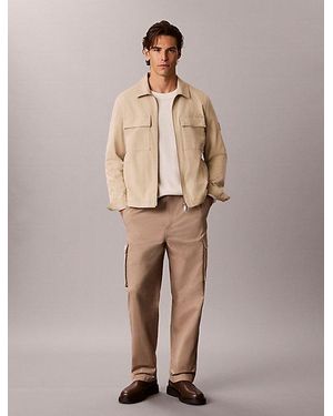 Calvin Klein Jeans Straight Cotton Twill Cargo Trousers - Natural