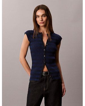 Calvin Klein Tech Knit Chequered Rib Cardigan - Blue