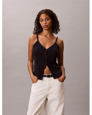 Calvin Klein Cotton Crochet Button Top - Brown