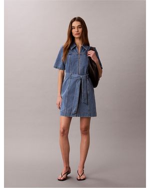 Calvin Klein Calvin Klein Denim Belted Shirt Dress - Blue