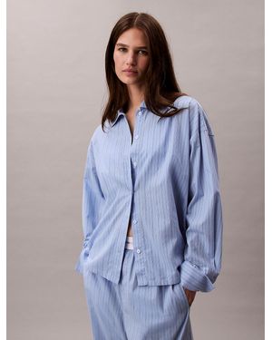 Calvin Klein Cotton Poplin Pyjama Button-Down Shirt - Blue