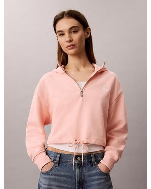 Calvin Klein Monologo Terry Cropped Hoodie - Pink