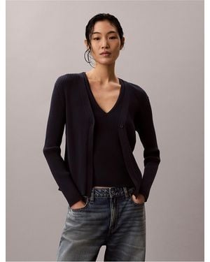 Calvin Klein Cotton Rib Cardigan And Tank Set - Black