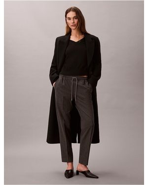 Calvin Klein Stripe Tapered Drawstring Ankle Pants - Gray