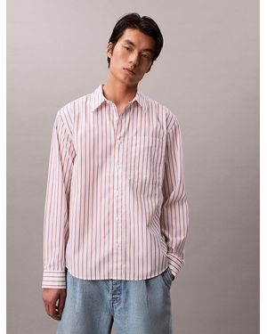 Calvin Klein Cotton Poplin Striped Shirt - Pink