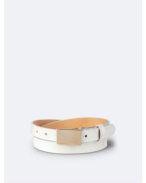 Calvin Klein Beveled Plaque Buckle Belt - White