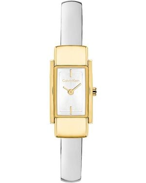 Calvin Klein Geometric Case Rounded Bangle Watch - White