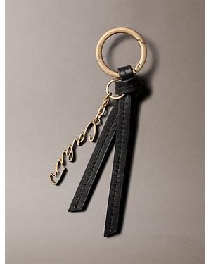 Calvin Klein Leather Knotted Tassel Logo Bag Charm - Black