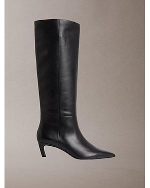 Calvin Klein Hoge Leren Laarzen Met Kitten Heel En Rits - Bruin