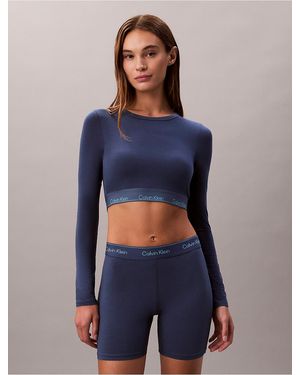 Calvin Klein Icon Cotton Modal Lightly Lined Long Sleeve Tee Bralette - Blue