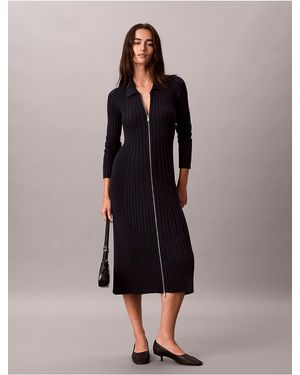 Calvin Klein Calvin Klein Ribbed Full Zip Polo Dress - Blue