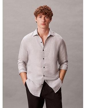 Calvin Klein Slim Striped Linen Blend Shirt - Natural