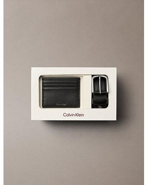 Calvin Klein Leather Cardholder And Belt Gift Set - Grey