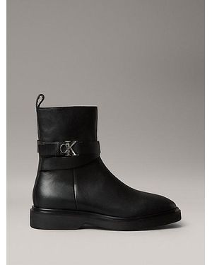 Calvin Klein Leder-Stiefeletten Mit Charakteristischem Logo - Schwarz