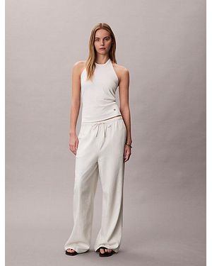 Calvin Klein Jeans Linen Blend Wide Leg Trousers - Multicolour