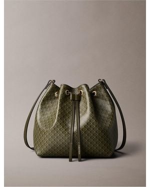 Calvin Klein Emblem Logo Drawstring Bucket Bag - Green