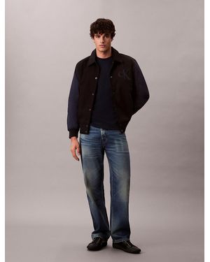 Calvin Klein Nylon Cotton Varsity Bomber Jacket - Blue
