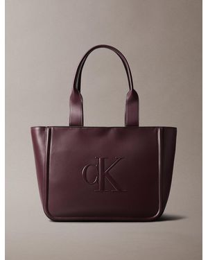 Calvin Klein Embossed Monogram Logo Tote Bag - Brown