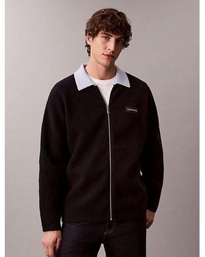 Calvin Klein Boiled Merino Wool Zip Cardigan - Black