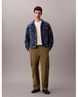Calvin Klein Jeans Straight Cotton Twill Cargo Trousers - Blue