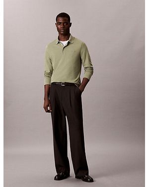 Calvin Klein Slim Cotton Long Sleeve Polo Shirt - Multicolour