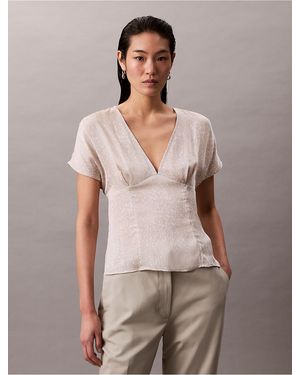 Calvin Klein Printed Satin V-Neck Blouse - Multicolor