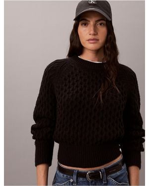 Calvin Klein Calvin Klein Merino Wool Blend Cable Knit Sweater - Black